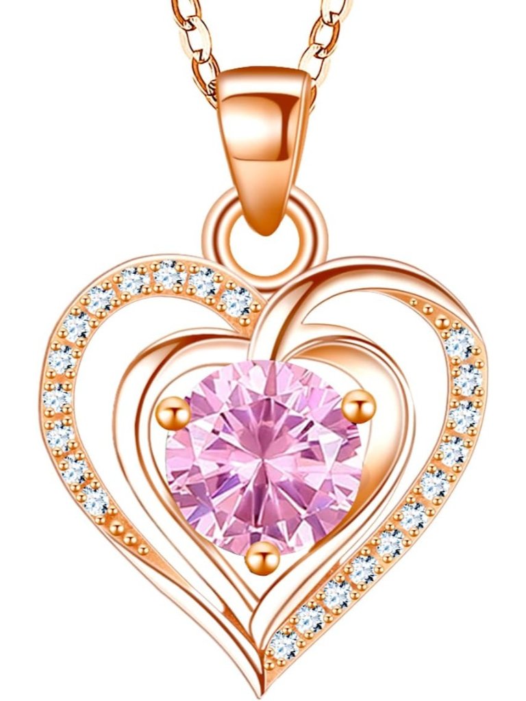 Women Rose Gold11 925 Sterling Silver Zirconia Heart Birthstone Pendant Necklace